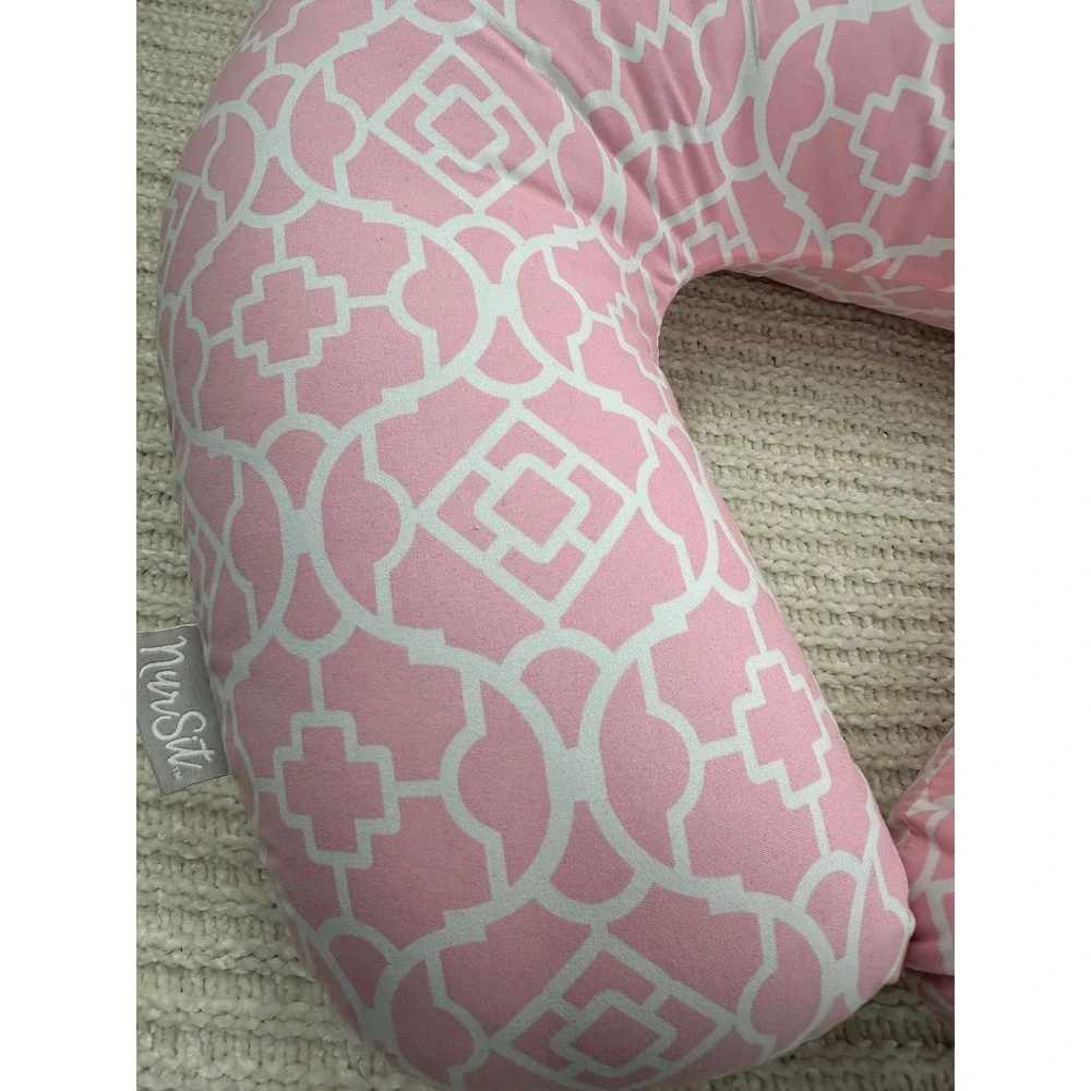 NurSit Nursing Pillow Pink White Trellis Geometric Breastfeeding Support Cushion
